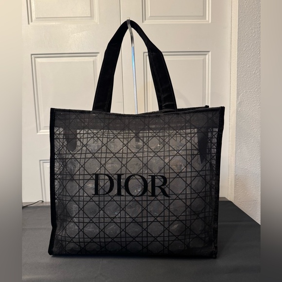 Dior Handbags - Dior Oblique Mesh Velvet Logo Geometric Large Tote in Black - GWP - New
